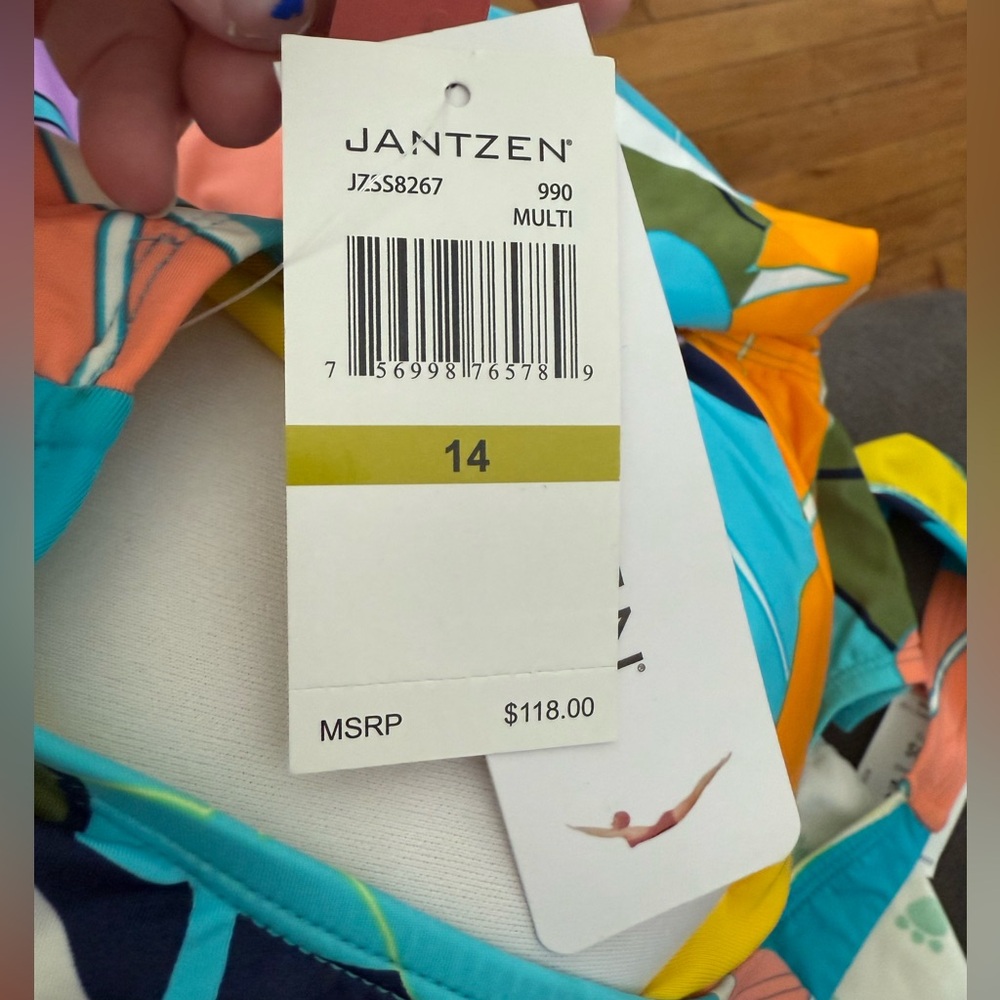 NWT Jantzen Women's Standard Bold Feathers Bandeau One Piece Swimsuit - Picture 4 of 12